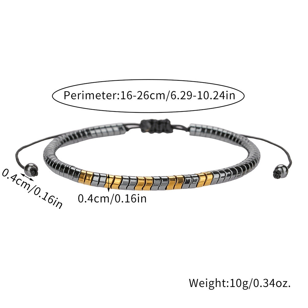 Unique Geometric Round Plated Hematite Handmade Adjustable Magnetic Bracelet for Men