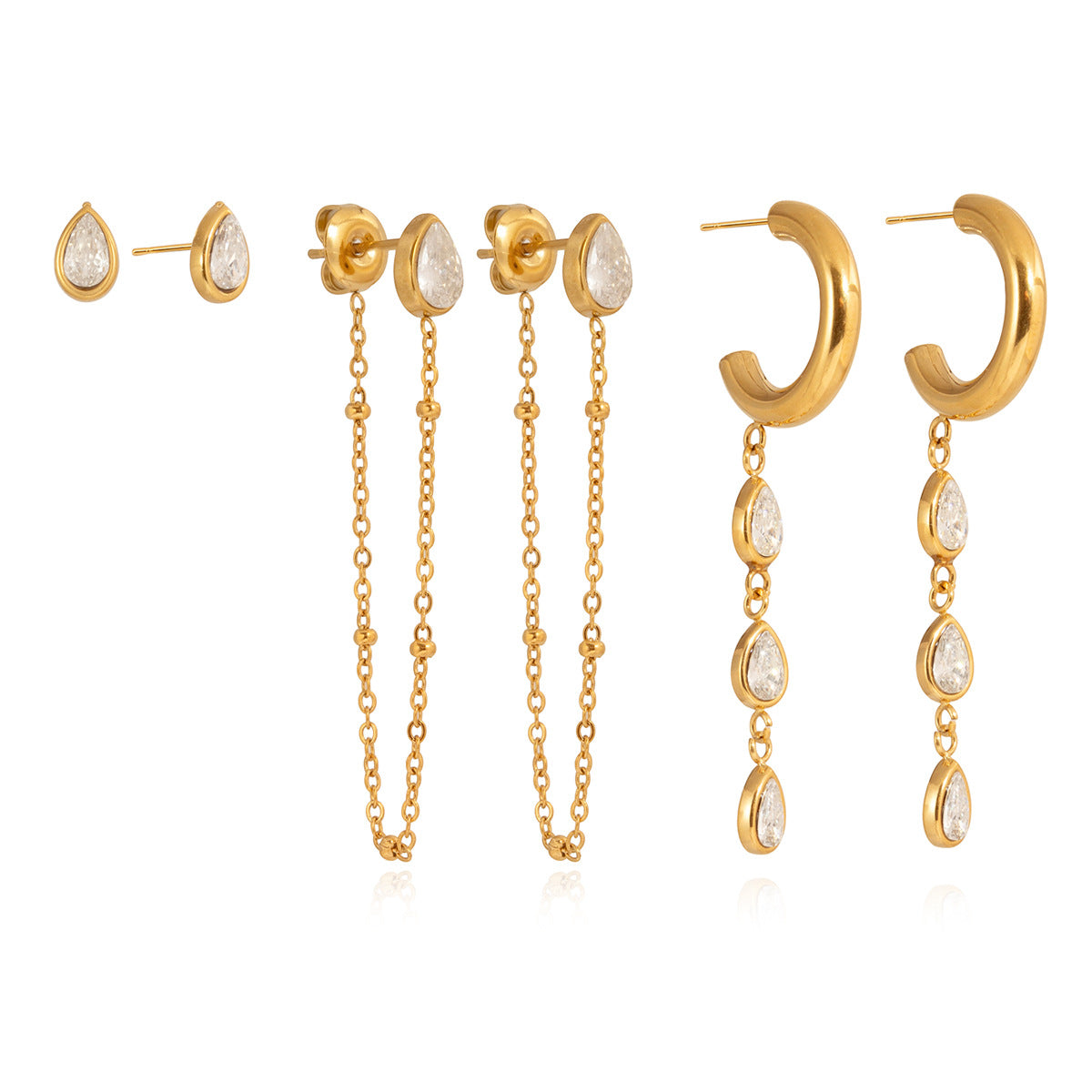 Minimalist Elegant Geometric Stainless Steel Plated Cubic Zirconia Tassel Earrings for Women
