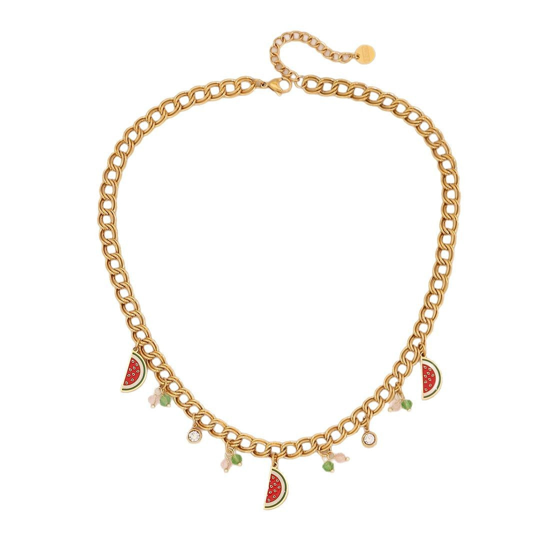 Collana da donna con ciondolo a forma di frutta in acciaio inossidabile, design ananas, anguria e avocado, catena cubana elettrodeposta, stile Fashion OL