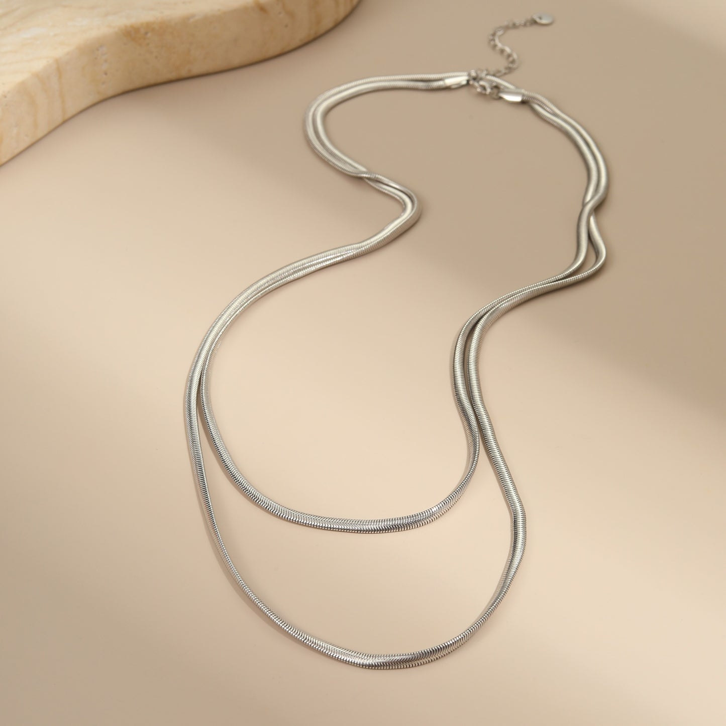 Minimalist Geometric Snake Chain Necklace in Stainless Steel with 18K Gold Plating for Women Long Layering Sweater Chain