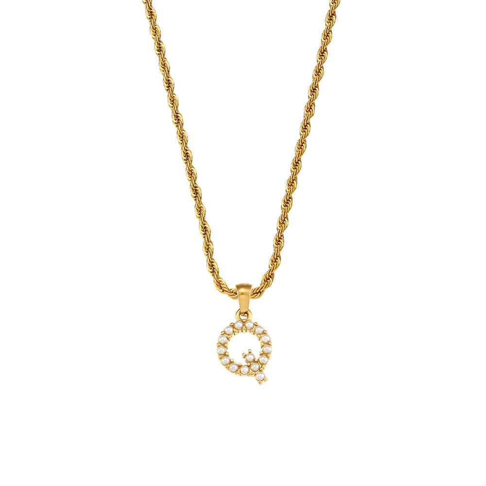 Fashionable Minimalist Letter Pendant Necklace for Women Stainless Steel Twisted Chain with 18K Gold Plating