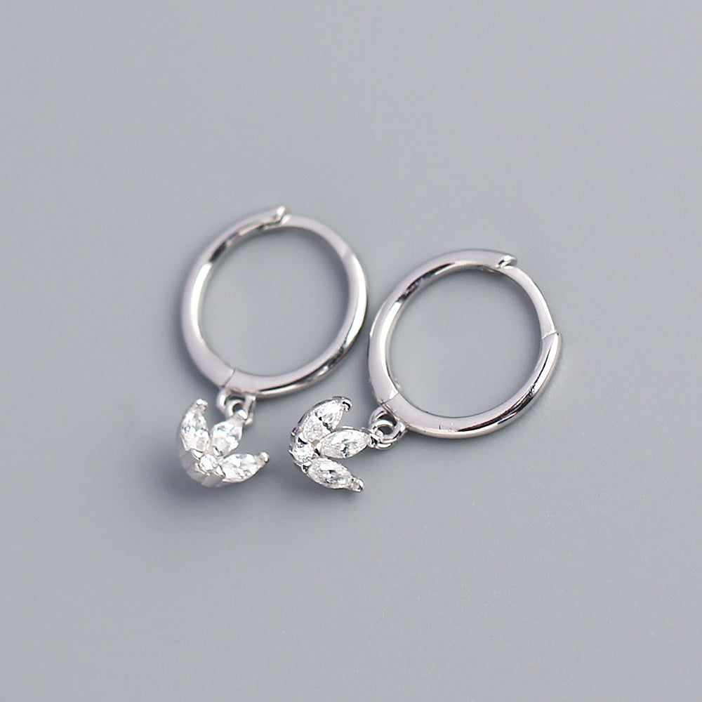 Minimalist Elegant 925 Sterling Silver Geometric Crown Hoop Earrings with Marquise Cubic Zirconia