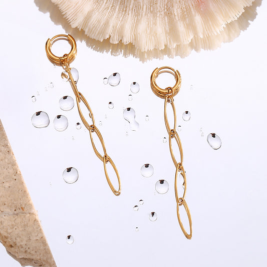 Orecchini a Catena Lunga a Goccia da Donna Minimalisti, Geometrici, in Acciaio Inossidabile, Placcati Oro 18K