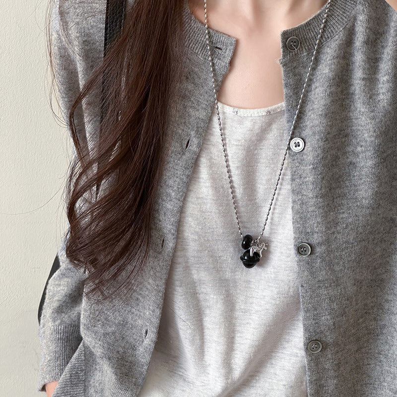Collana con ciondolo a campana con Occhio di Tigre geometrico stile Old Money da donna, catena minimalista per maglione