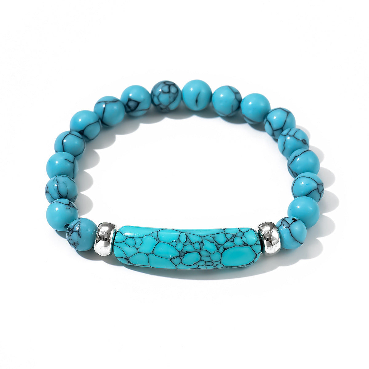 Geometric Square Turquoise Beaded Bracelet Unisex Handmade Jewelry