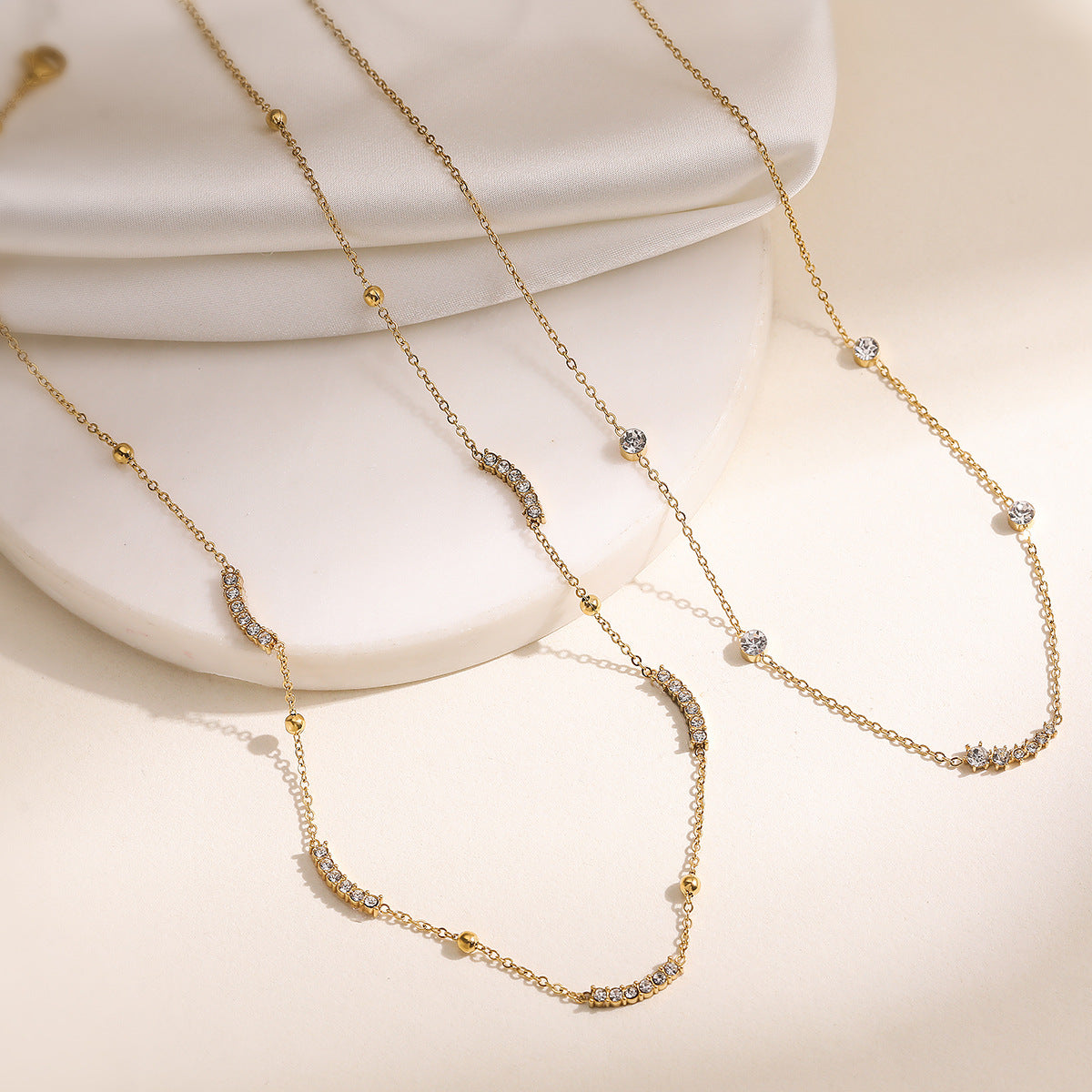 Minimalist Geometric Gold Plated Stainless Steel Necklace with Cubic Zirconia for Women