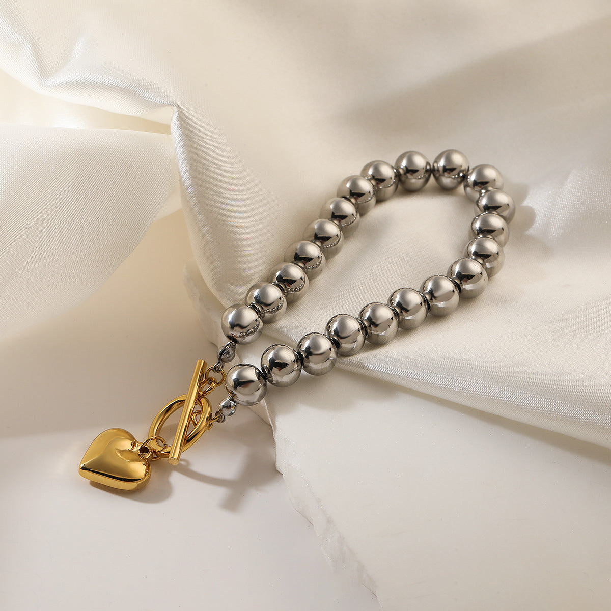 Fashion 18K Gold Plated Stainless Steel Geometric Heart Pendant Bracelet for Women