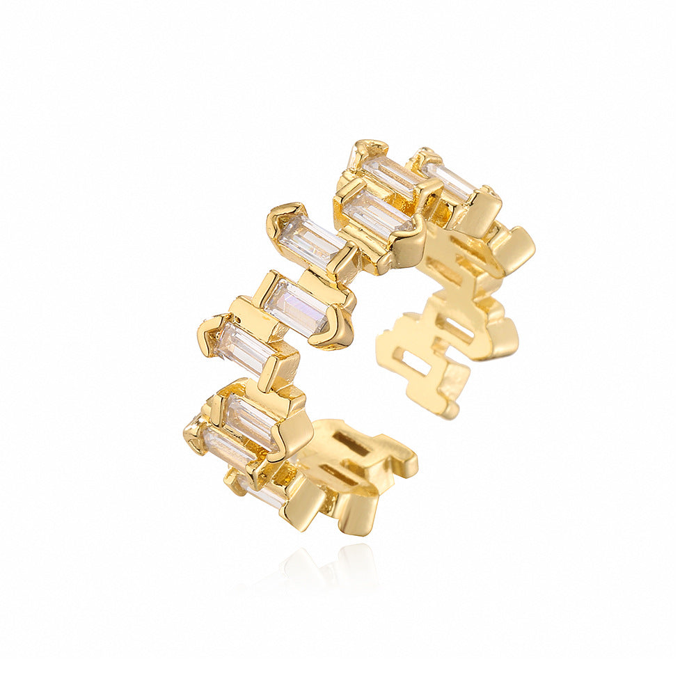 Minimalist Geometric Open Ring in Copper with Gold Plating and Micro-Paved Zirconia for Women