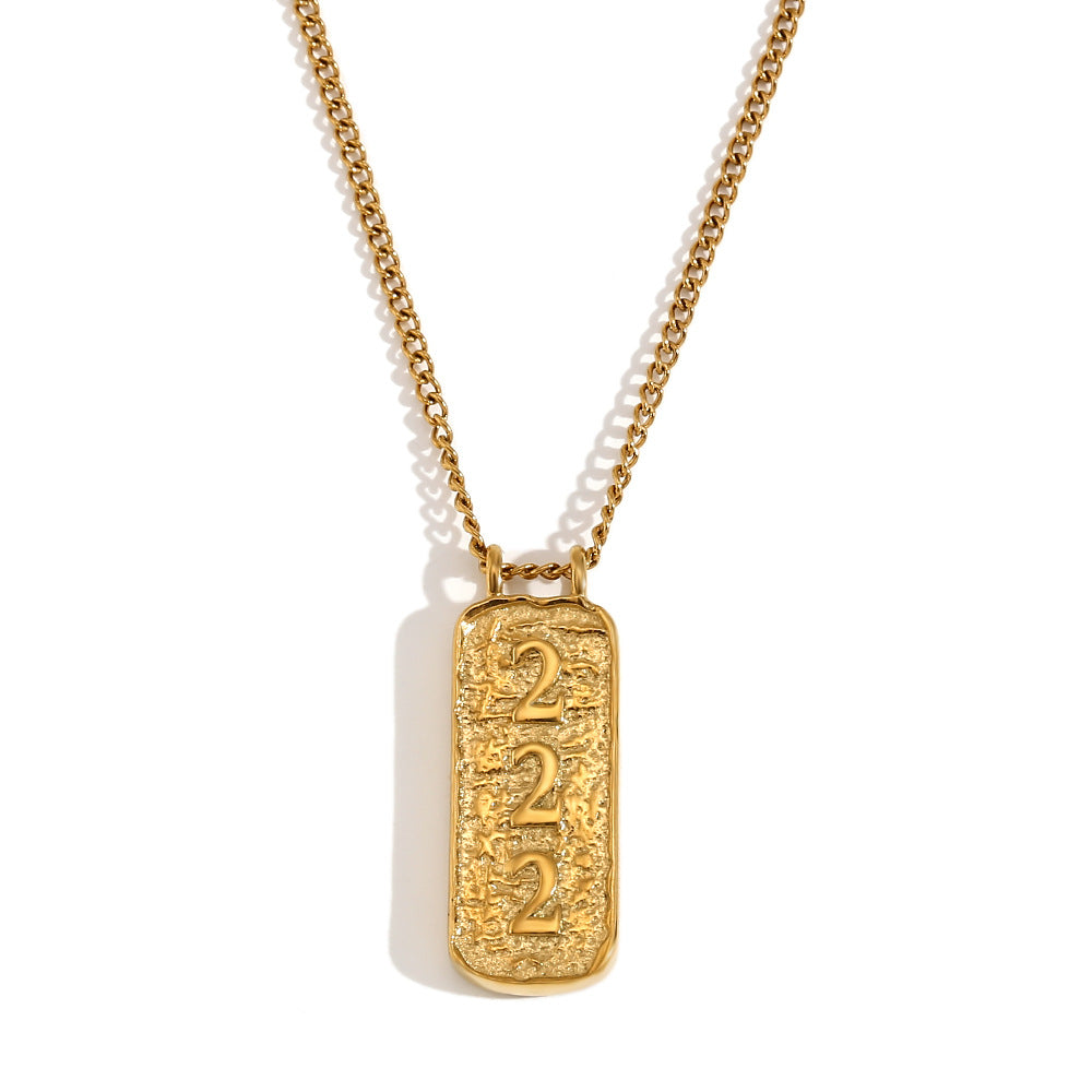 Collana con ciondolo a forma di numero minimalista ispirata al vintage, con tarocchi, da donna, in acciaio inossidabile placcato oro 18 carati
