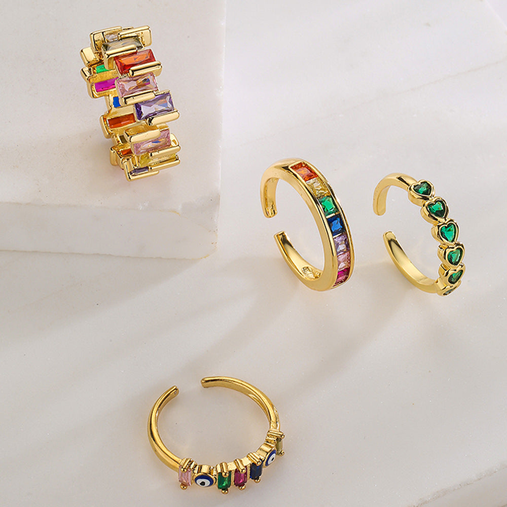 Geometric Open Ring for Women in Copper with 18K Gold Plating and Zircon Inlay
