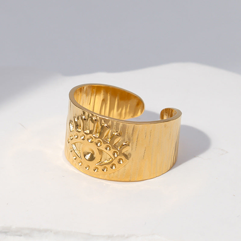 Minimalist Gold Plated Stainless Steel Eye Shape Open Ring for Women