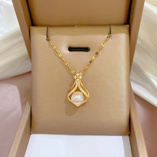 Luxury Sweet Fresh Titanium Steel Droplet Mermaid Geometric Collar Chain Necklace
