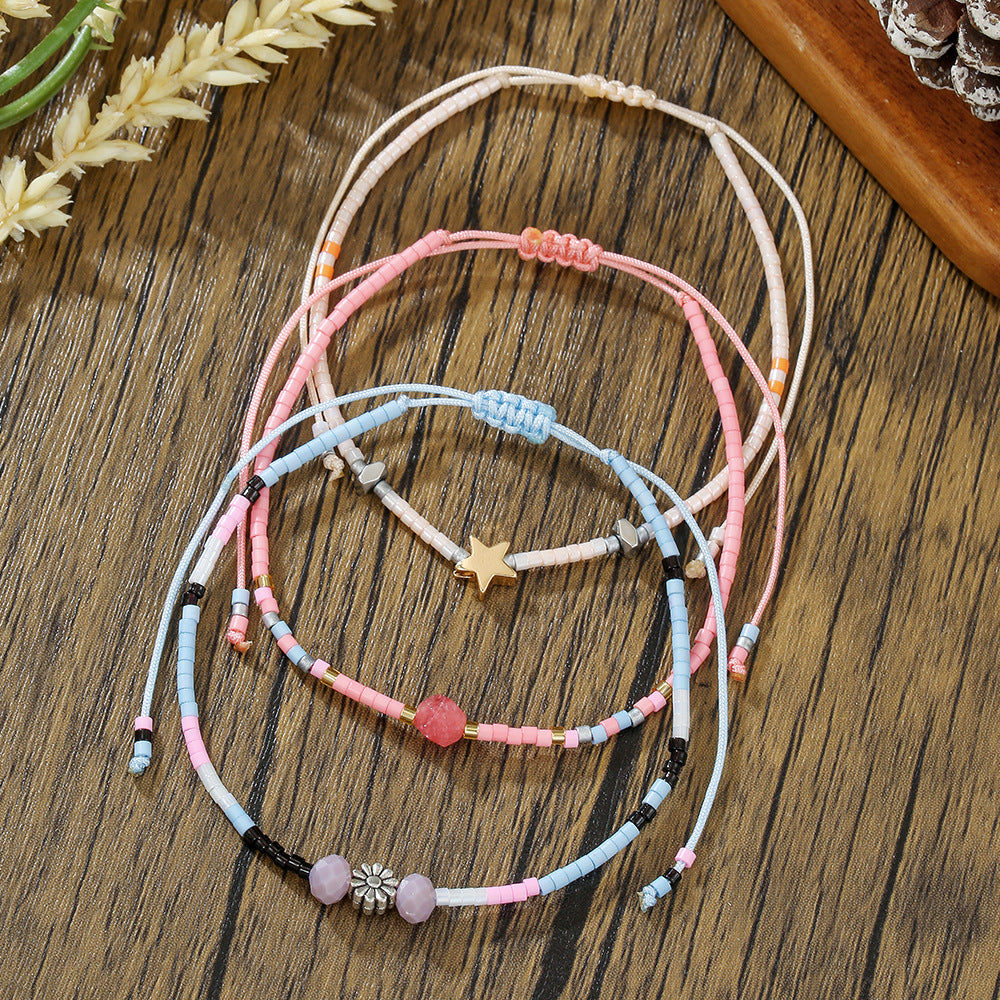 Bohemian Multi-Layer Geometric Round Glass Bead and Crystal Bracelet for Women