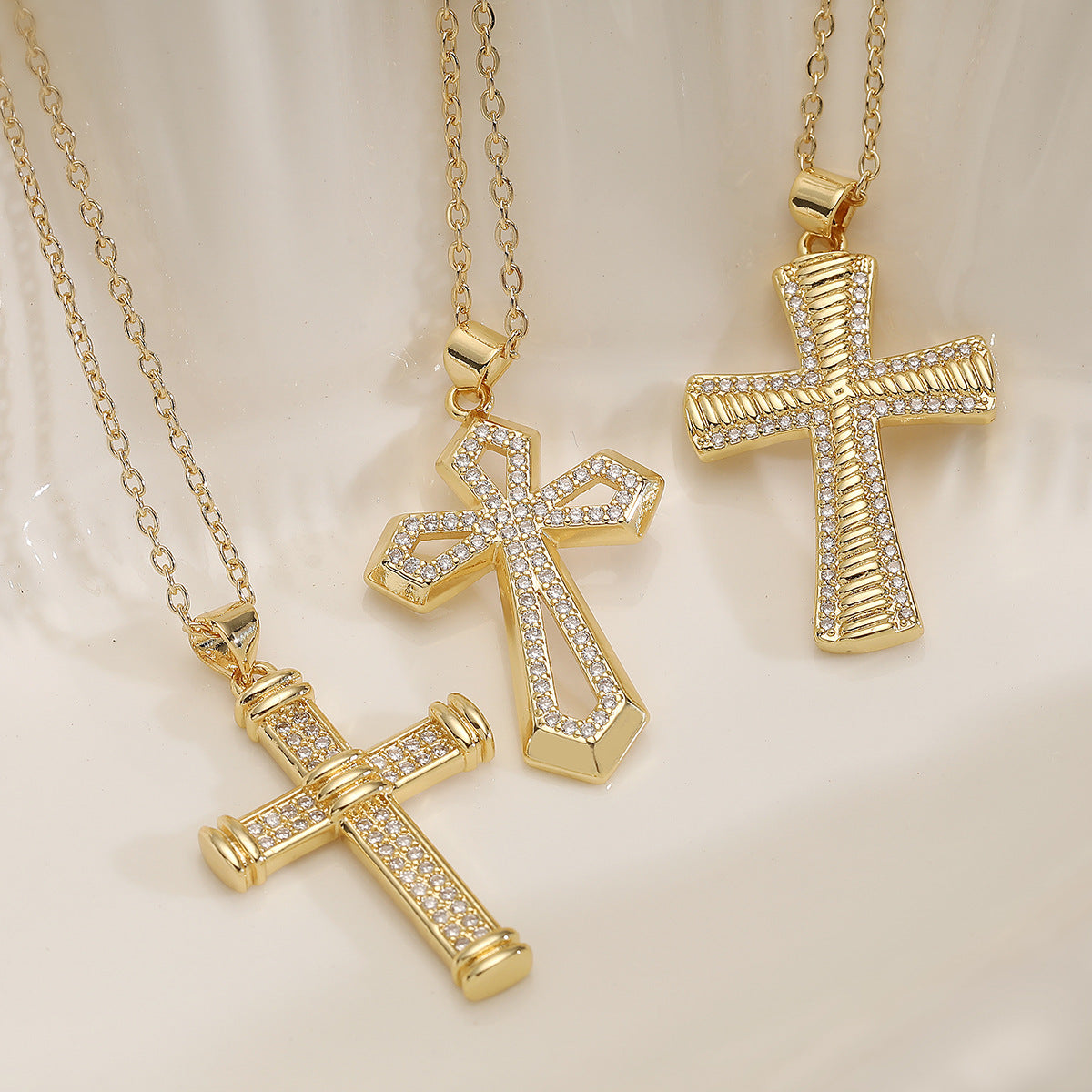 Minimalist Luxe Cross Pendant Necklace for Women with Copper Base Plated in 18K Gold and Zircon Inlay