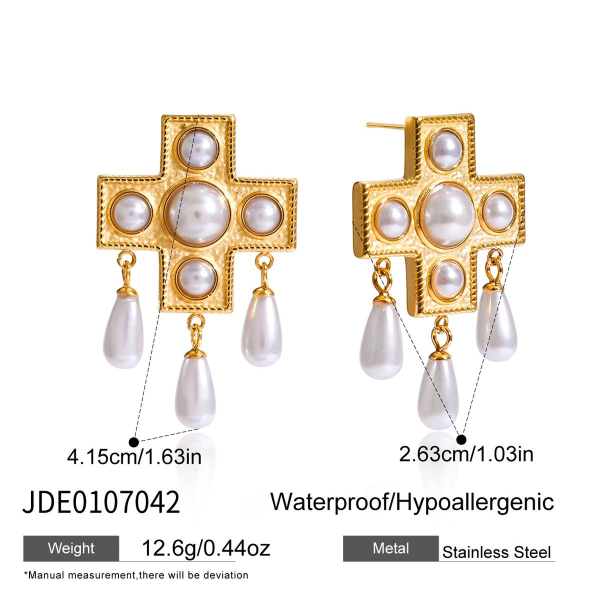 Pendientes minimalistas de cruz de acero de titanio para mujer con acabado galvanizado, hipoalergénicos de acero inoxidable