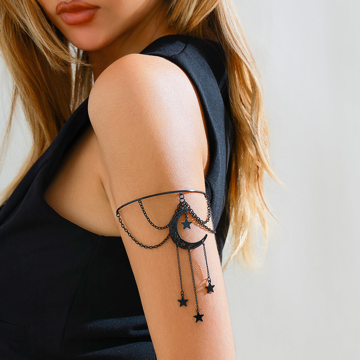 Sweet and Edgy Gothic Cross Pendant Butterfly Chain Multi-Layer Open Cuff Bracelet Leg Chain