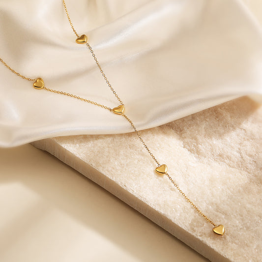Minimalist Heart and Star Pendant Necklace for Women with Stainless Steel Chain and Fringe Detail