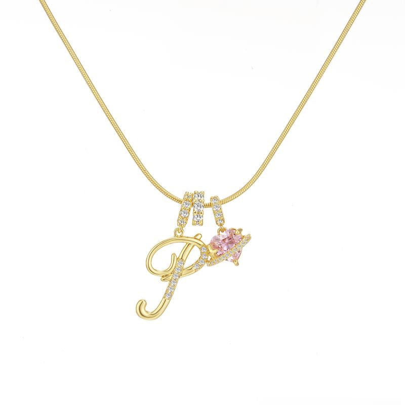 Sweet 22K Gold Plated Letter Titanium Steel Pendant Brass Cable Chain Necklace Unisex