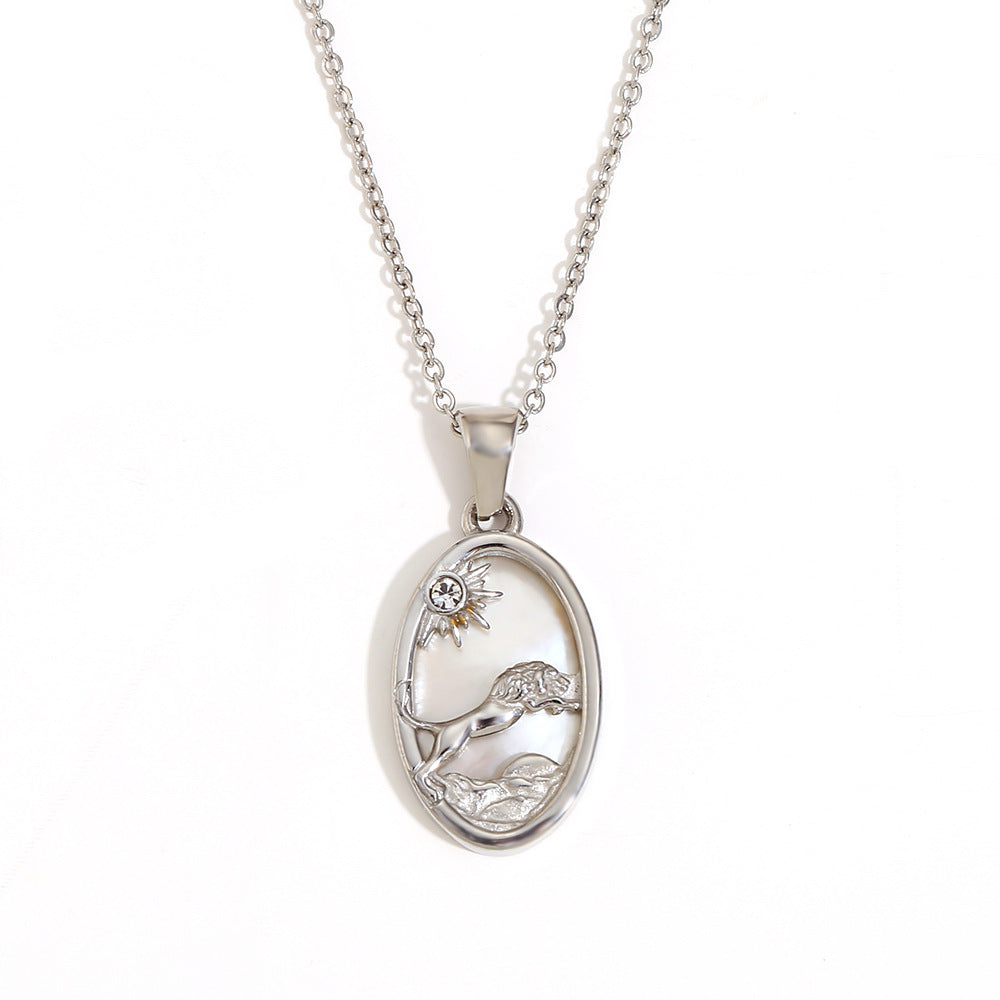 Geometric Zodiac Pendant Necklace for Women Stainless Steel with 18K Gold Plating and Rhinestone Accents