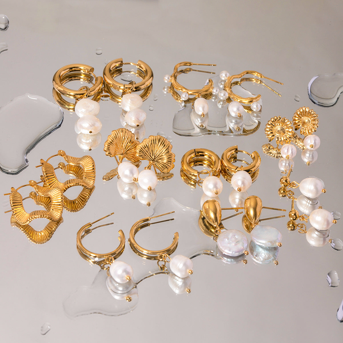 Orecchini geometrici minimalisti in acciaio inossidabile con pendente di perle d'acqua dolce per donna