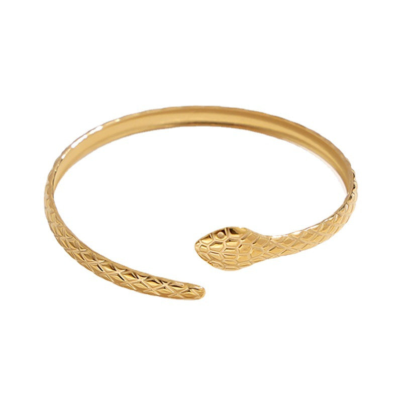 Pulsera ajustable de acero titanio con forma de serpiente para mujer, con acabado chapado, brazalete de metal estilo C a la moda