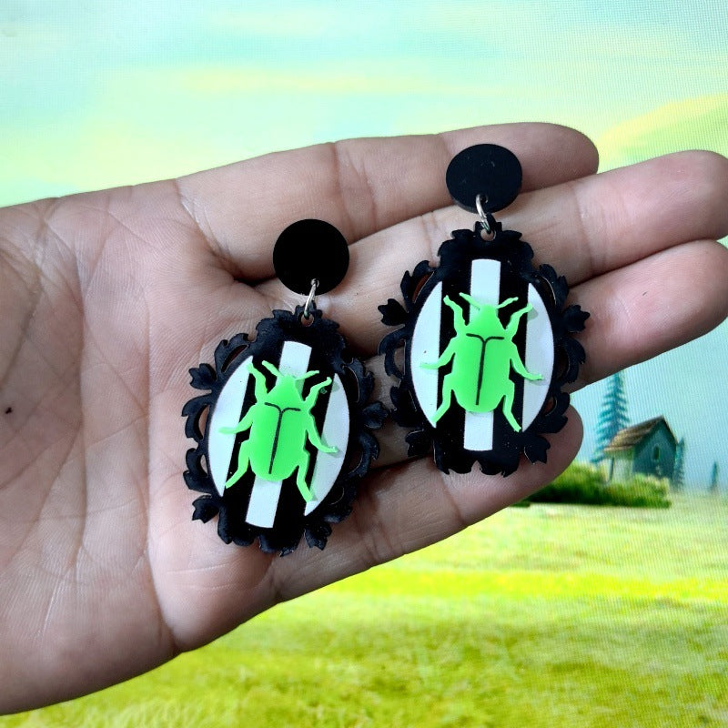 Orecchini in acrilico minimalisti a forma di scarabeo con motivo a insetto stampato per donne e uomini