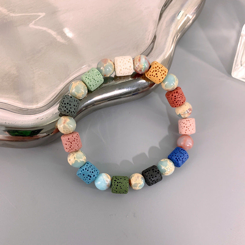 Handmade Geometric Round Stone Bracelet for Women