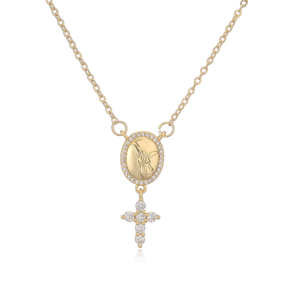 Minimalist Geometric Cross Pendant Necklace for Women with Copper Base Plated in 18K Gold and Zircon Inlay