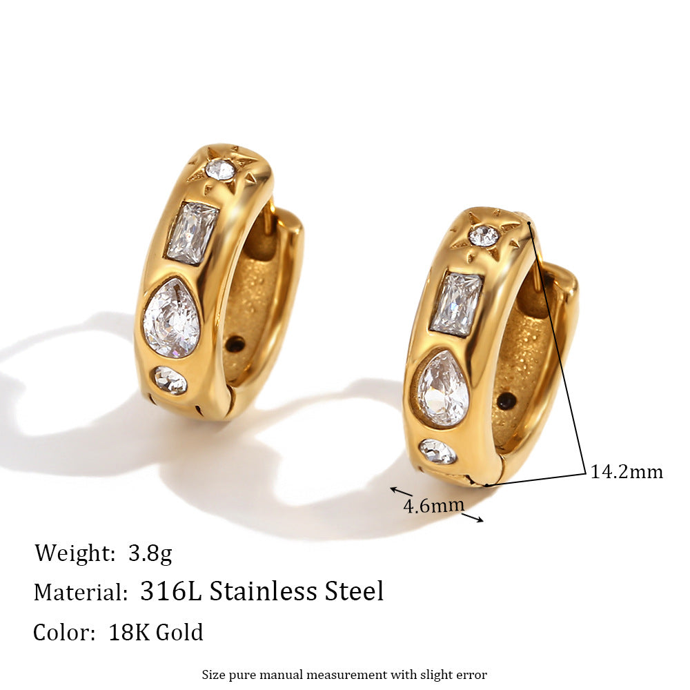 Orecchini a perno da donna Fashion OL minimalisti in acciaio inossidabile placcato oro 18K a forma di cuore, fiore e ventaglio