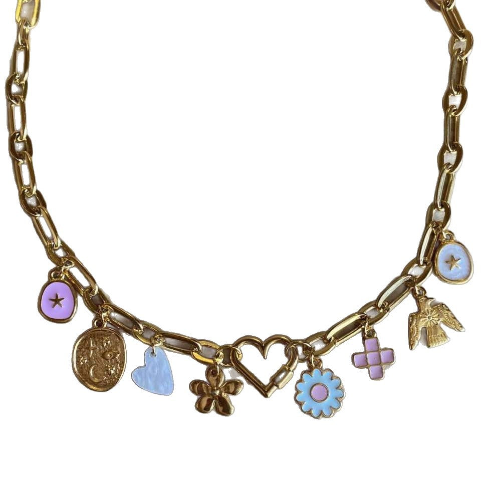 Casual 18K Gold Plated Stainless Steel Heart Geometric Pendant Necklace