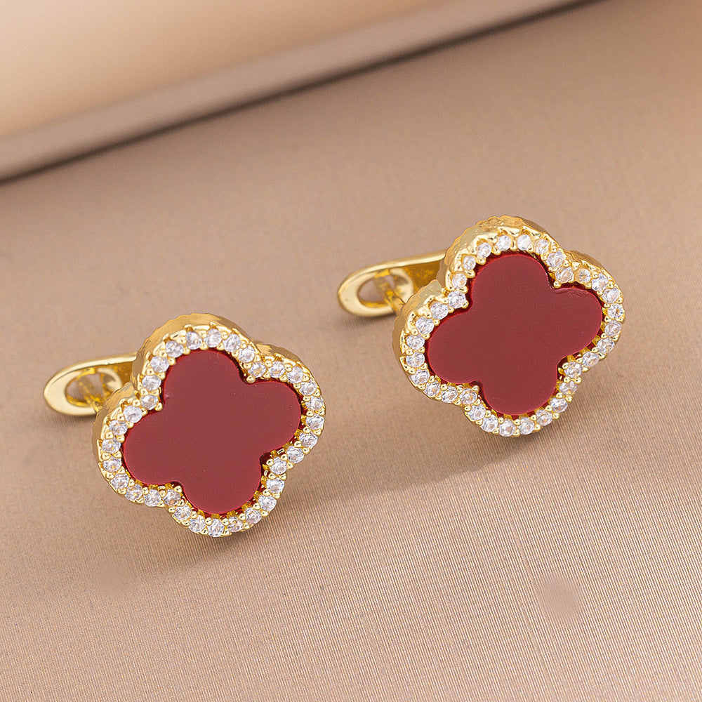 Orecchini a perno Saturno minimalisti color oro in ottone con zirconi per donna