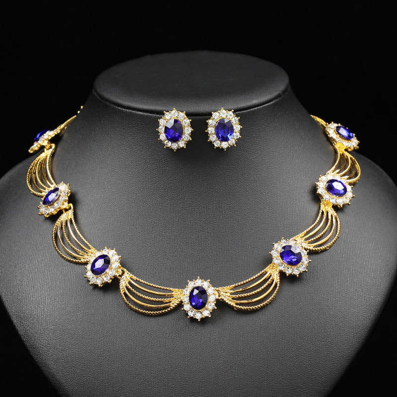 Vintage Bohemian Fan-Shaped Alloy Necklace and Earrings Set with Celestial Motifs Electroplated O-Chain