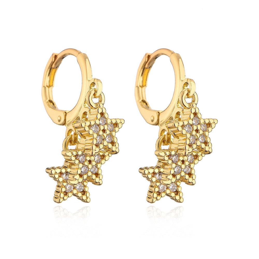 Minimalist Geometric Star Earrings for Women with Copper Base Plated in 18K Gold and Zircon Inlay
