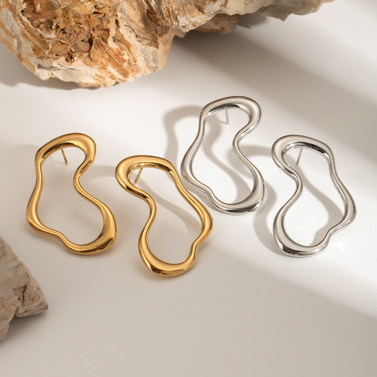 Geometric Stainless Steel Hoop Earrings with Plated Finish for Women, Fashionable and Hypoallergenic Metal Ear Jewelry