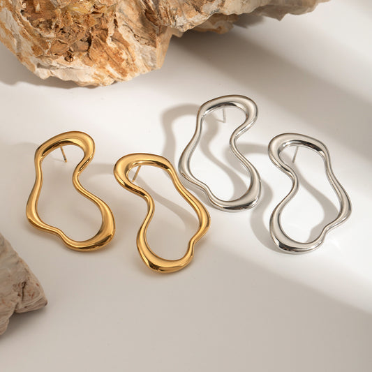 Orecchini a Cerchio Geometrici in Acciaio Inox con Finitura Placcata per Donna, Gioielli per Orecchie in Metallo alla Moda e Ipoallergenici