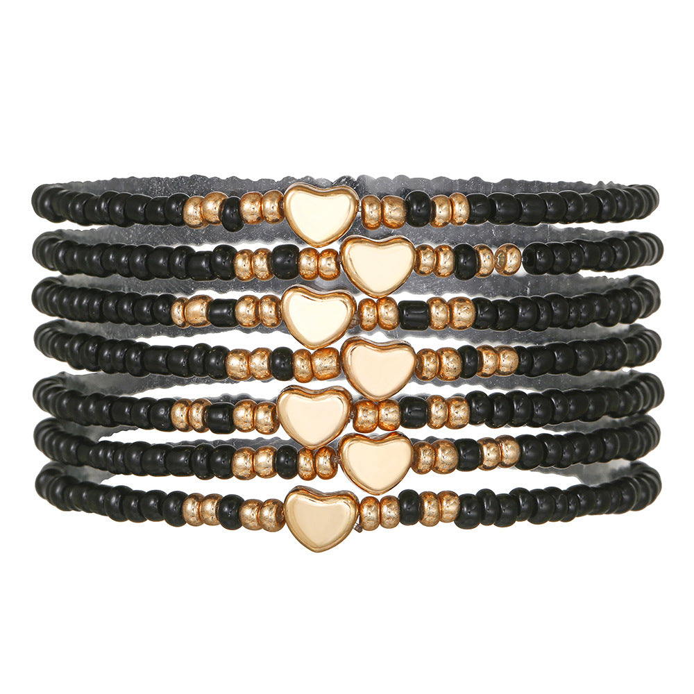Minimalist Casual Geometric Round Seed Bead Alloy Handmade Bracelet Set for Women and Men