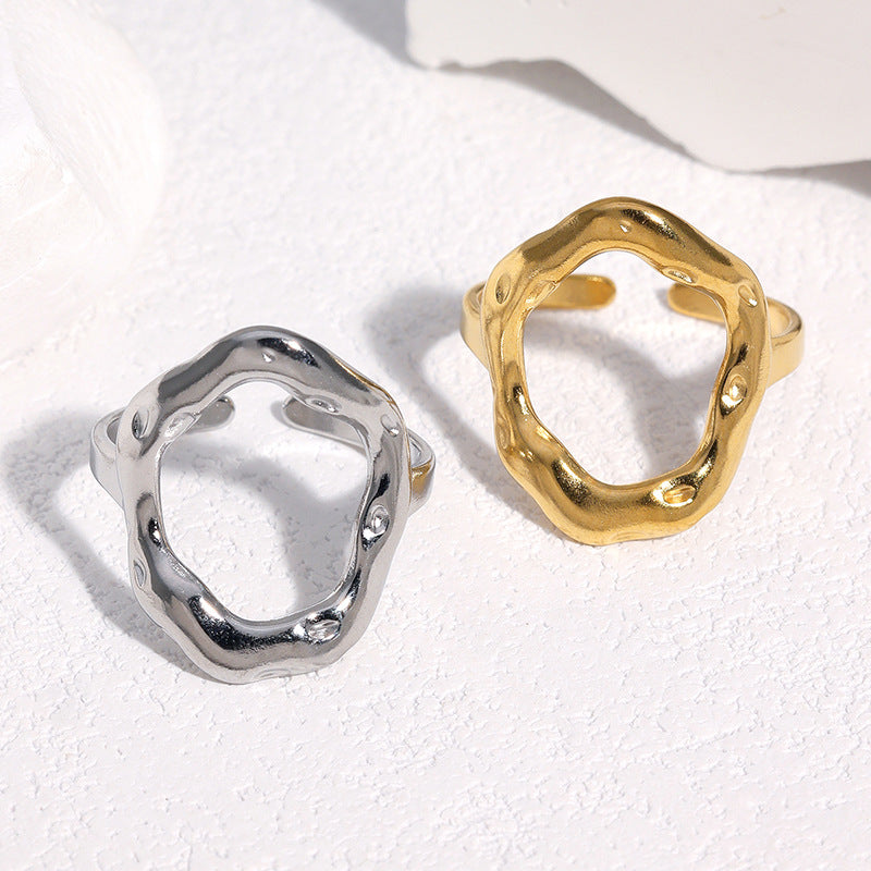 Minimalist Geometric Round Gold Plated Stainless Steel Open Ring for Women