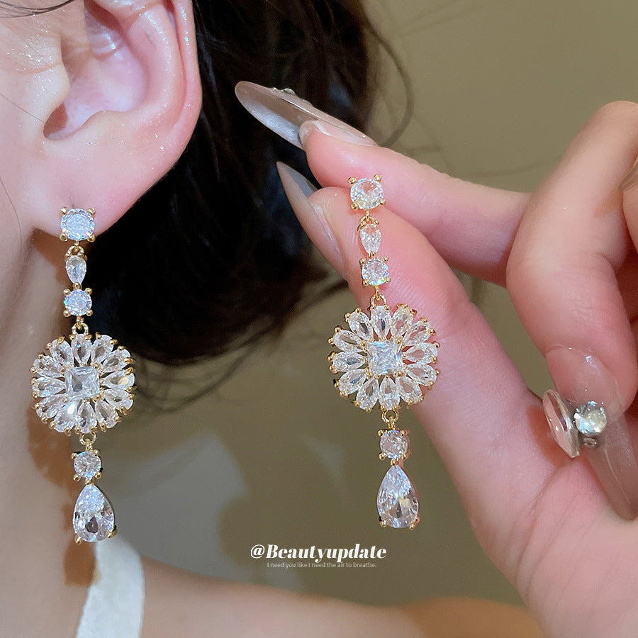 Orecchini a perno con zircone intarsiato, stile chic, in argento 925, pendenti geometrici, gioielli da donna