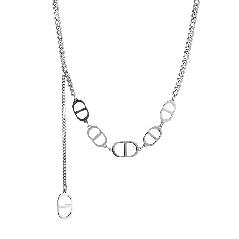 Minimalist Geometric Titanium Steel Necklace for Women with Vacuum Plated Finish and Cross Chain Design