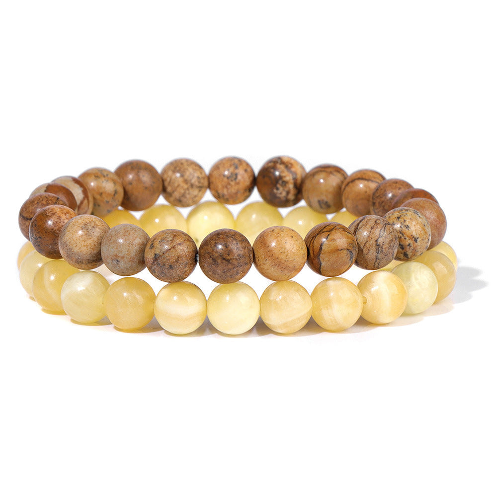 Vintage Business Geometric Natural Gemstone Beaded Bracelet Set for Unisex