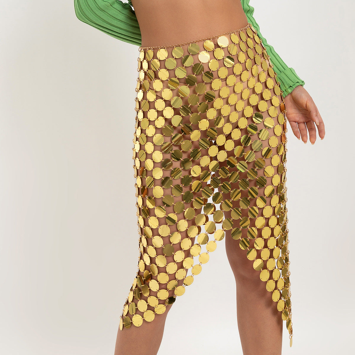 Catena per il corpo rotonda in stile Boho per donne con finitura metallica e paillettes colorate, catena in vita fatta a mano con chiusura a moschettone