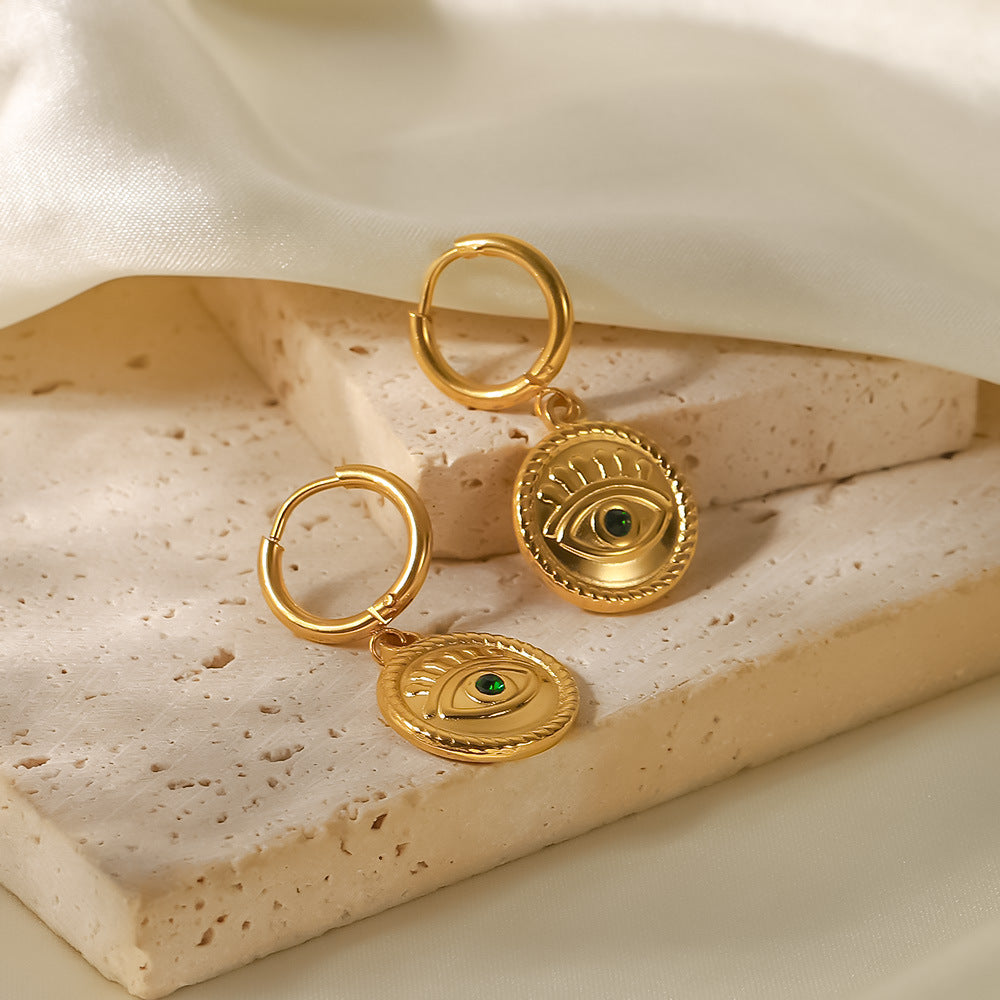 INS Style Geometric Circle Stainless Steel Earrings with 18K Gold Plating for Women and Men