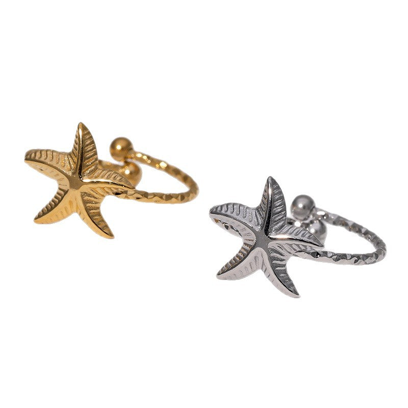 Minimalist Star-Shaped Stainless Steel Ring with 18K Gold Plating for Women Fashionable Office Wear Jewelry
