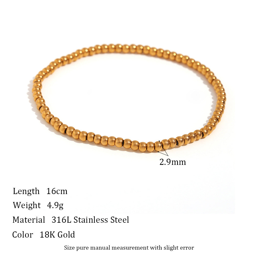 Pulsera elástica de cuentas de acero inoxidable chapada en oro de 18 quilates con diseño geométrico minimalista para mujer