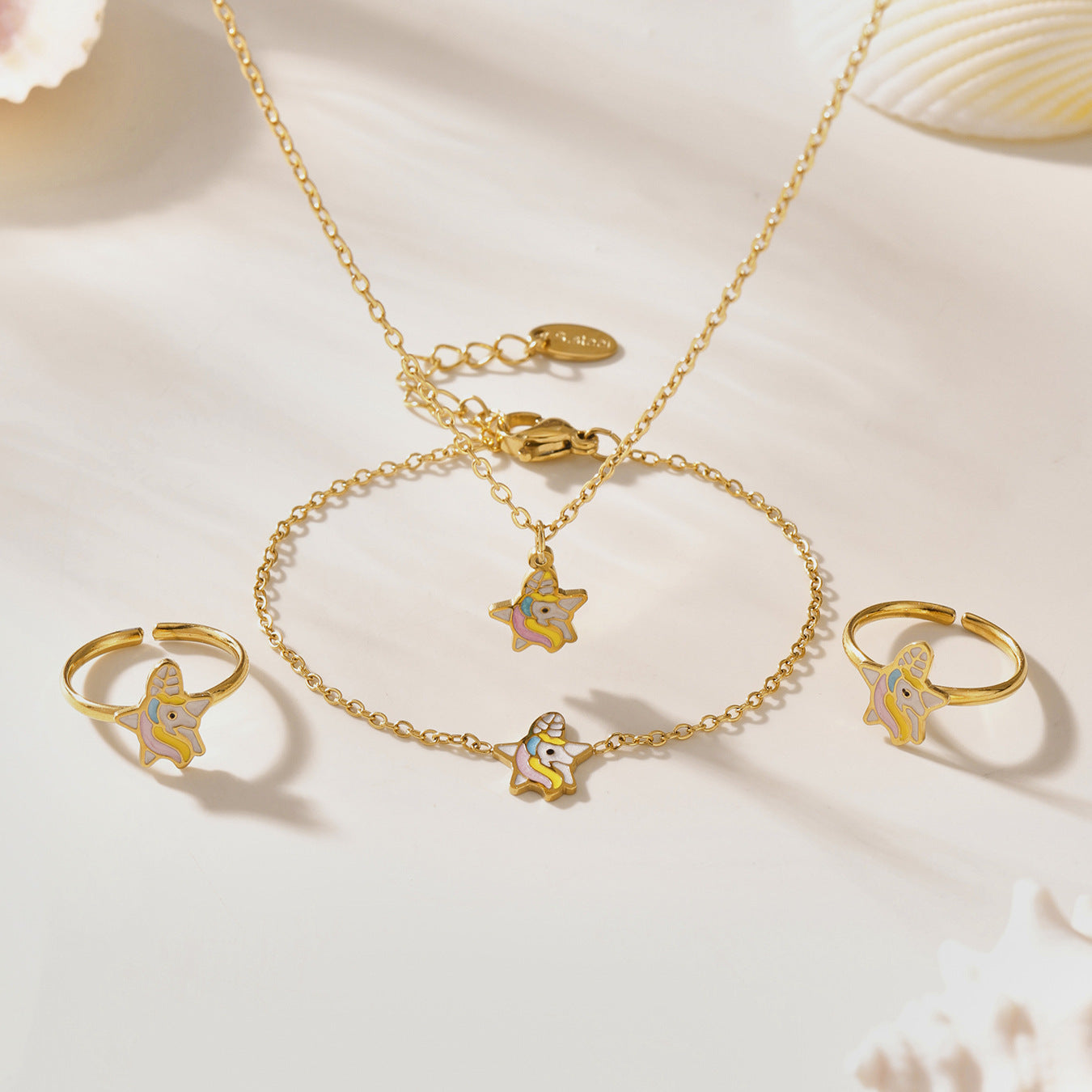 Set di collana con ciondolo unicorno di dopamina a cartoni animati carino per bambini con ciondolo in acciaio al titanio e catena in acciaio inossidabile