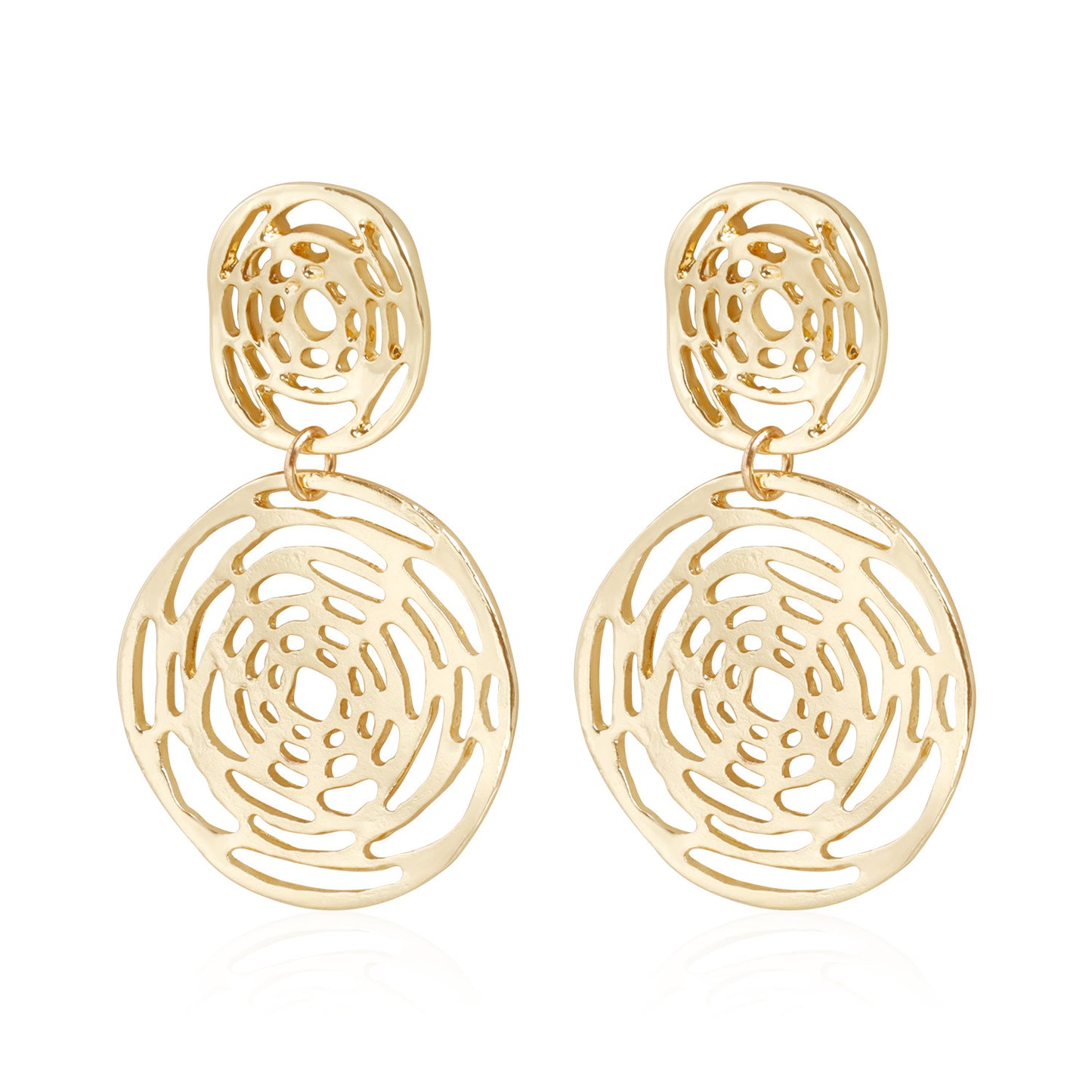 Vintage Geometric Wave-Shaped Flower Stud Earrings in Zinc Alloy with Plated Finish for Women