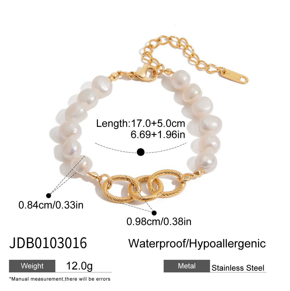 Elegant 18K Gold Plated Geometric Stainless Steel Bracelet with Pearl Inlay for Women