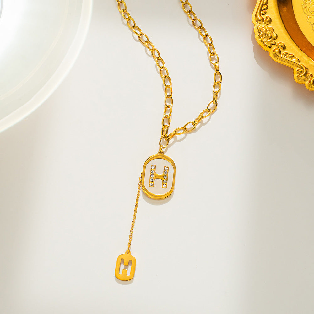 Luxury Style Geometric Letter Necklace in Titanium Steel with Gold Plating for Women