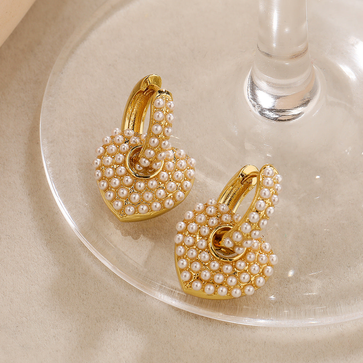 Minimalist Heart-Shaped Copper Earrings with Gold Plating and Zirconia Accents for Women