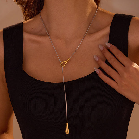 Minimalist Geometric Stainless Steel Pendant Necklace for Women with Adjustable Y-Chain and Plated Finish